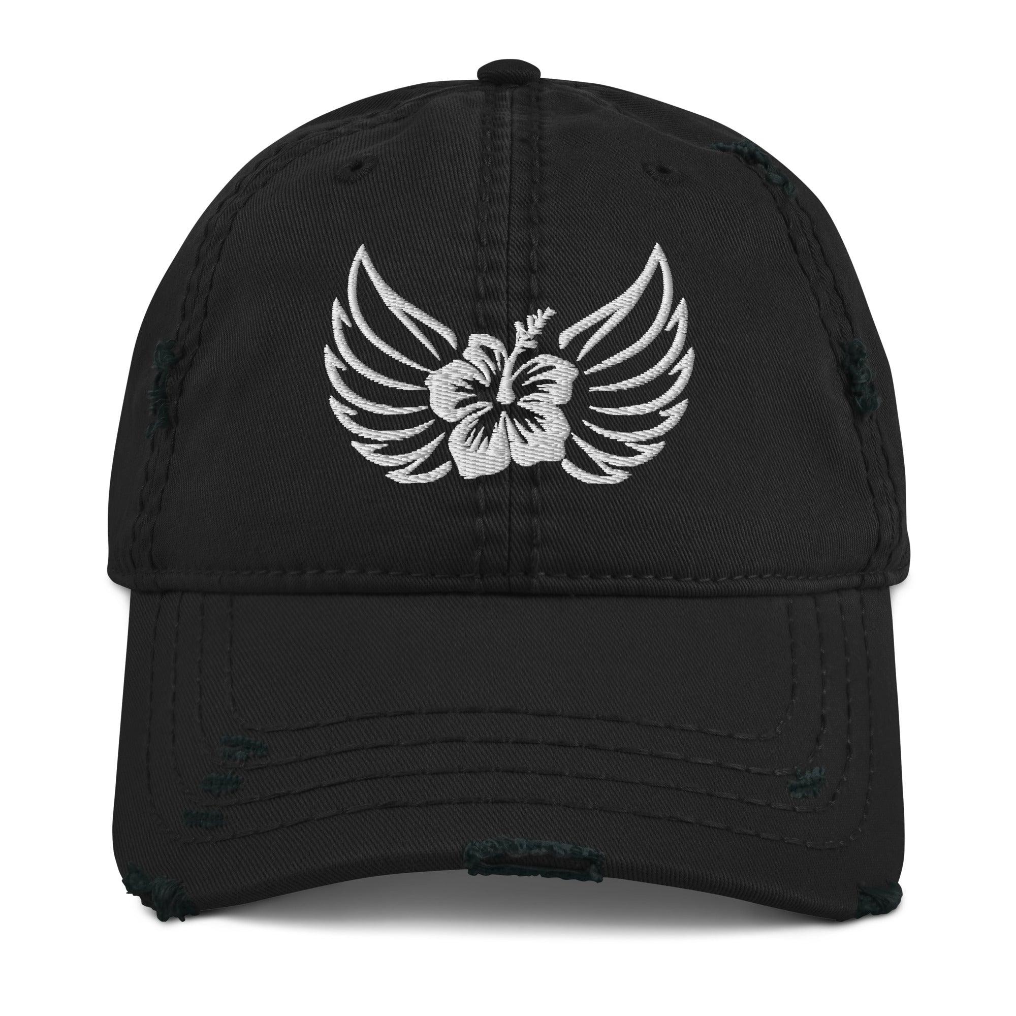 Aloha Valkyrie Wings & Hibiscus Distressed Dad Hat - Hawaiian Vikings