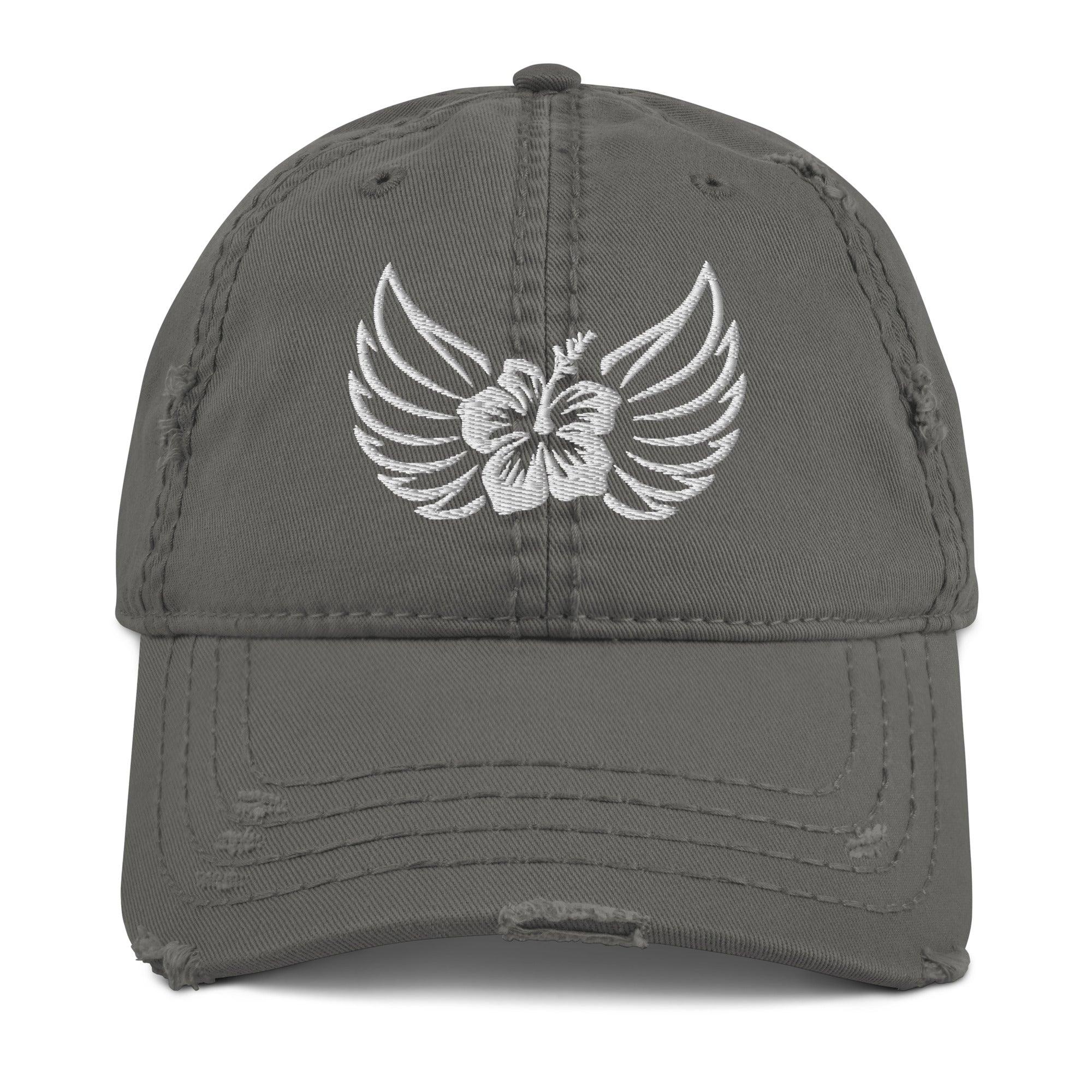 Aloha Valkyrie Wings & Hibiscus Distressed Dad Hat - Hawaiian Vikings