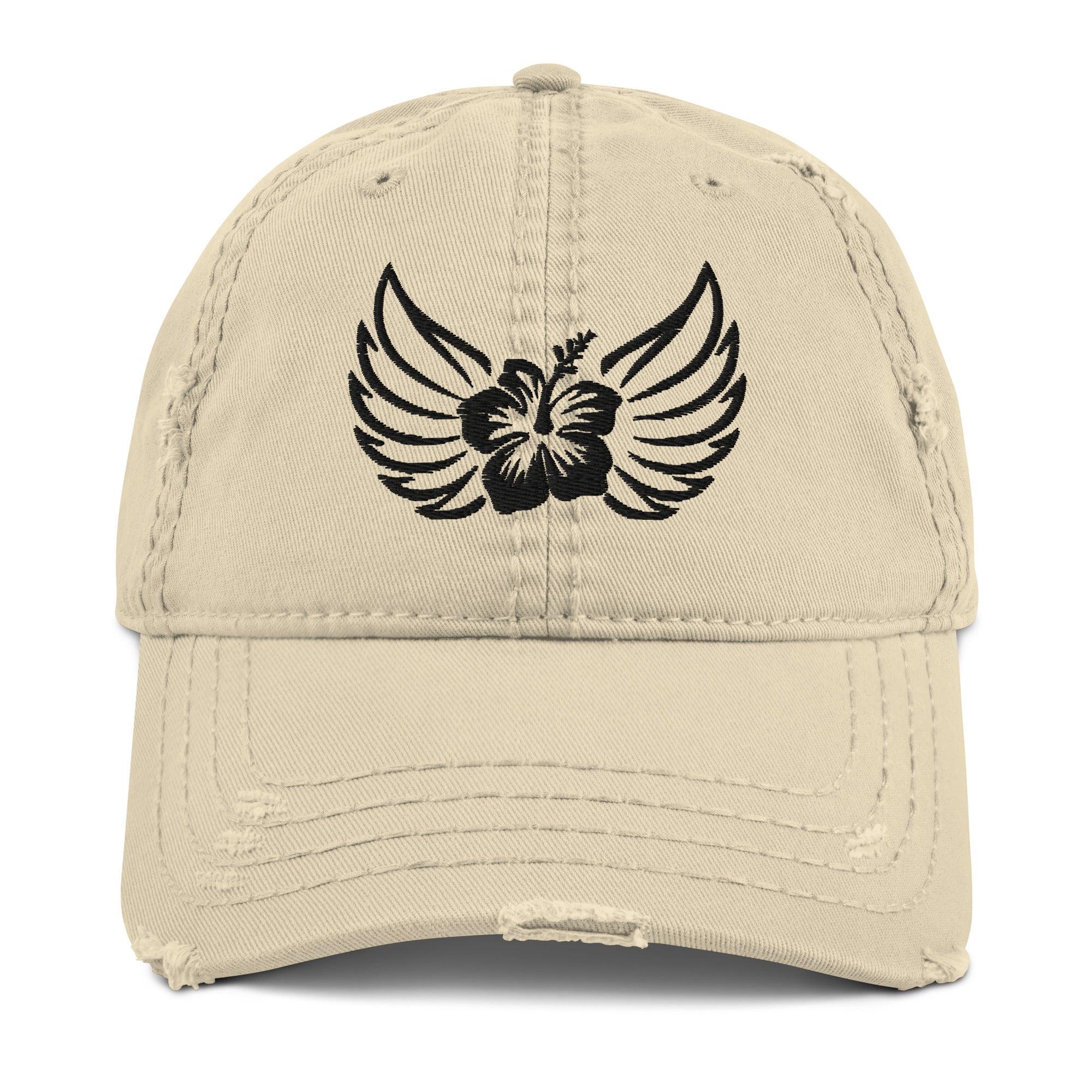 Aloha Valkyrie Wings & Hibiscus Distressed Dad Hat - Hawaiian Vikings