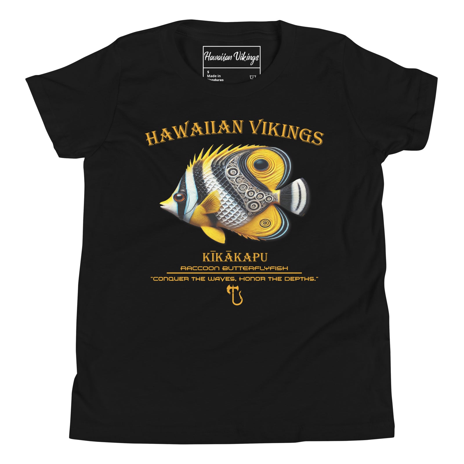 Raccoon Butterflyfish Youth Short Sleeve T-Shirt - Hawaiian Vikings